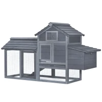 PawHut 59" Small Wooden Chicken coop Hen House Poultry Cage for Outdoor Backyard with 2 Doors, Nesting Box and Removable Tray, Gray(m-1)