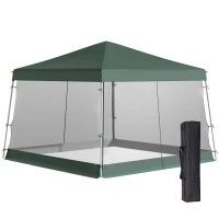 Outsunny 12' x 12' Pop Up Canopy, Foldable Canopy Tent with Carrying Bag, Mesh Sidewalls and 3-Level Adjustable Height for Outdoor, Garden, Patio, Party, Green(m-1)