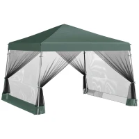 Outsunny 12' x 12' Pop Up Canopy, Foldable Canopy Tent with Carrying Bag, Mesh Sidewalls and 3-Level Adjustable Height for Outdoor, Garden, Patio, Party, Green(m-8)