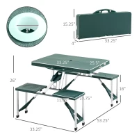 Outsunny 53" Camping Table and Chairs, Foldable with 4 seat Plastic Portable Compact Suitcase, Camping Table Set with Umbrella Hole, Green(m-3)