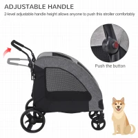 PawHut 4 Wheel Pet Stroller with Storage Basket, Afjustable Handle, Ventilated Oxford Fabric for Medium Size Dogs Cat Grey(m-4)