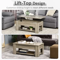 HOMCOM Lift Top Coffee Table with Hidden Storage Compartment and Open Shelf, Center Table for Living Room, Grey(m-4)