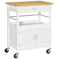 HOMCOM Kitchen Cart, Utility Trolley, Small Kitchen Island with Storage Drawer & Side Hooks for Dining Room, White(m-2)