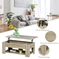 HOMCOM Lift Top Coffee Table with Hidden Storage Compartment and Open Shelf, Center Table for Living Room, Grey(m-6)