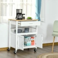 HOMCOM Kitchen Cart, Utility Trolley, Small Kitchen Island with Storage Drawer & Side Hooks for Dining Room, White(m-11)