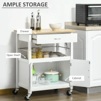 HOMCOM Kitchen Cart, Utility Trolley, Small Kitchen Island with Storage Drawer & Side Hooks for Dining Room, White(m-4)
