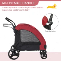 PawHut 4 Wheel Pet Stroller with Storage Basket, Afjustable Handle, Ventilated Oxford Fabric for Medium Size Dogs Cat Red(m-4)
