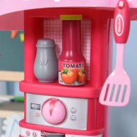 Qaba Kids Kitchen Set Kitchen Playset Pretend Toy Children Role Play Game Toy with Light & Sound Function  38Pcs Toy Accessories - Pink(m-10)