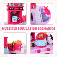 HOMCOM  Kids Kitchen Play Set Children Chef Play Game Toy Cook Bake Boil w/ 33Pc Toy Accessories, Light, Sound - Pink(m-6)