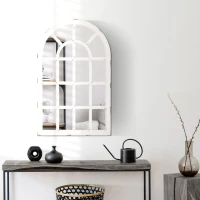 HOMCOM 43" x 27.5" Large Wall Mirror, Arch Window Mirror for Wall Decor in Living Room, Bedroom, Entryway, Rustic White(m-8)
