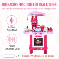 HOMCOM  Kids Kitchen Play Set Children Chef Play Game Toy Cook Bake Boil w/ 33Pc Toy Accessories, Light, Sound - Pink(m-5)
