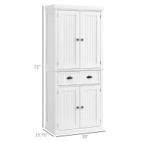HOMCOM 72" Traditional Freestanding Kitchen Pantry Cabinet Cupboard with Doors and 3 Adjustable Shelves, White(m-3)