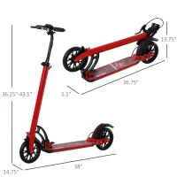 Soozier Kick Scooter Folding Adjustable Ride On Toy w/ Dual Braking System, Rear Shock Absorption and 8" Big Wheels For 14+ Teens Adult, Red(m-3)