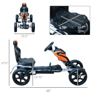 Aosom Kids Pedal Powered Ride-On Go Kart Racer With Hand Brake And Non-Slip Wheels - Orange(m-3)