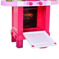 HOMCOM  Kids Kitchen Play Set Children Chef Play Game Toy Cook Bake Boil w/ 33Pc Toy Accessories, Light, Sound - Pink(m-9)