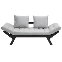 HOMCOM Single Person 3 Position Convertible Chaise Lounger Sofa Bed with 2 Large Pillows and Oak Frame, Light Gray(m-12)