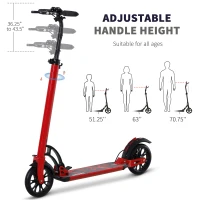 Soozier Kick Scooter Folding Adjustable Ride On Toy w/ Dual Braking System, Rear Shock Absorption and 8" Big Wheels For 14+ Teens Adult, Red(m-7)