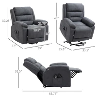 HOMCOM Electric Power Lift Chair for Elderly with Massage, Oversized Living Room Recliner with Remote Control, and Side Pockets, Grey(m-3)