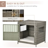 PawHut Rattan Dog Crate Cage, Dog Kennel Furniture with Soft Washable Cushion and Lockable Door for Small Sized Dogs, Gray(m-4)