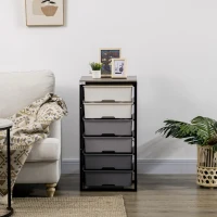 HOMCOM Dresser Storage Drawers with 6 Plastic Bins and Steel Frame, Crafting Bins for Living Room, Bedroom, Gray(m-7)