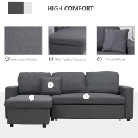 HOMCOM Sectional Sofa Bed, L-Shaped Loveseat Reversible Sleeper Sofa with Pull Out Couch Bed, Storage Chaise, Cushions, Linen Feel Fabric Futon Sofa Bed for Living Room, Dark Gray 89.75"(m-5)