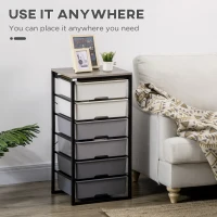 HOMCOM Dresser Storage Drawers with 6 Plastic Bins and Steel Frame, Crafting Bins for Living Room, Bedroom, Gray(m-4)