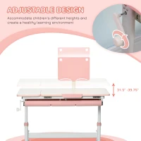 Qaba Kids Desk, Height Adjustable Children School Study Table, Student Writing Desk with Tilt Desktop, Drawer, Reading Board, Pink(m-4)