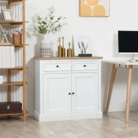 HOMCOM Sideboard Buffet Cabinet, Kitchen Cabinet, Coffee Bar Cabinet with 2 Drawers and Double Door Cupboard for Living Room, Entryway, White(m-2)