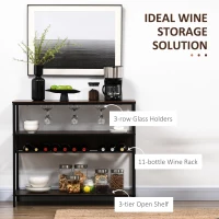 HOMCOM Industrial Wine Rack with 11-Bottles Holder, FreeStanding Wine Shelf with Glass Holders for Home Bar, Dark Brown(m-4)