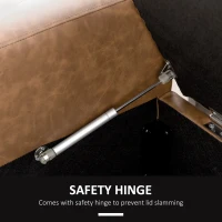 HOMCOM Storage Ottoman Bench with Soft Closing Hinged Lid, Faux Leather Upholstered Bench with Button Tufted Design and Armrests for Living Room, Brown(m-5)