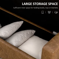 HOMCOM Storage Ottoman Bench with Soft Closing Hinged Lid, Faux Leather Upholstered Bench with Button Tufted Design and Armrests for Living Room, Brown(m-4)