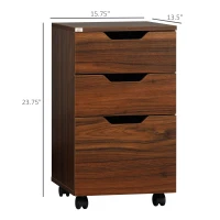 HOMCOM 3 Drawer Mobile File Cabinet, Rolling Printer Stand, Vertical Filing Cabinet, Brown Wood Grain(m-3)