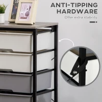 HOMCOM Dresser Storage Drawers with 6 Plastic Bins and Steel Frame, Crafting Bins for Living Room, Bedroom, Gray(m-6)