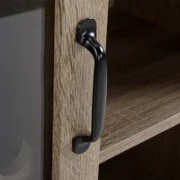 HOMCOM Wine Bar Cabinet, with 6-Bottle Wine Rack and Stemware Racks, Buffet Cabinet with Sliding Glass Door for Kitchen, Brown(m-7)