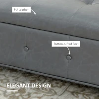 HOMCOM Storage Ottoman Bench with Soft Closing Hinged Lid, Faux Leather Upholstered Bench with Button Tufted Design and Armrests for Living Room, Gray(m-6)