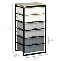 HOMCOM Dresser Storage Drawers with 6 Plastic Bins and Steel Frame, Crafting Bins for Living Room, Bedroom, Gray(m-3)