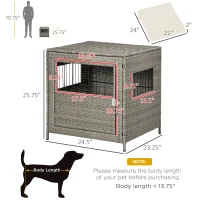 PawHut Rattan Dog Crate Cage, Dog Kennel Furniture with Soft Washable Cushion and Lockable Door for Small Sized Dogs, Gray(m-3)