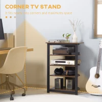 HOMCOM Media Stand with 4-Tier Audio Rack AV Media Corner Shelf with Cable Management for DVD Players Game Console TV Box Cable Box Xbox WiFi Router, Brown(m-4)