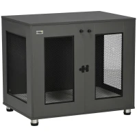 PawHut Dog Crate Indoor Dog Kennel for Small Medium Dogs with Double Doors, 31.5" x 21.75" x 27.5", Grey(m-1)