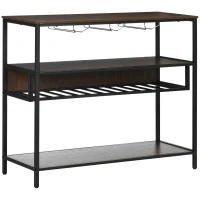 HOMCOM Industrial Wine Rack with 11-Bottles Holder, FreeStanding Wine Shelf with Glass Holders for Home Bar, Dark Brown(m-1)