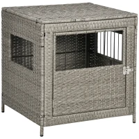 PawHut Rattan Dog Crate Cage, Dog Kennel Furniture with Soft Washable Cushion and Lockable Door for Small Sized Dogs, Gray(m-1)