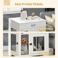 PawHut Dog Crate Furniture with Soft Water-Resistant Cushion, Dog Kennel End Table with Drawer, Puppy Crate for Small Dogs Indoor with 2 Doors, White(m-4)