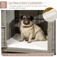 PawHut Rattan Dog Crate Cage, Dog Kennel Furniture with Soft Washable Cushion and Lockable Door for Small Sized Dogs, Gray(m-6)