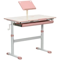 Qaba Kids Desk, Height Adjustable Children School Study Table, Student Writing Desk with Tilt Desktop, Drawer, Reading Board, Pink(m-1)