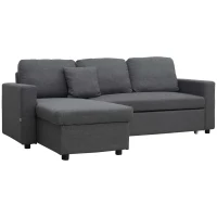 HOMCOM Sectional Sofa Bed, L-Shaped Loveseat Reversible Sleeper Sofa with Pull Out Couch Bed, Storage Chaise, Cushions, Linen Feel Fabric Futon Sofa Bed for Living Room, Dark Gray 89.75"(m-1)