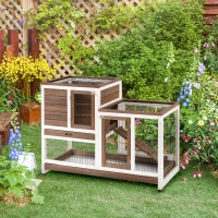 PawHut Wooden Rabbit Hutch, Indoor Bunny Cage with Wheels, Pull Out Trays, Run, Brown(m-1)