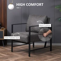 HOMCOM Industrial Accent Chairs with Cushioned Seat and Back, Upholstered Faux Leather Armchair for Bedroom, Living Room Chair with Arms and Steel Legs, Grey(m-5)