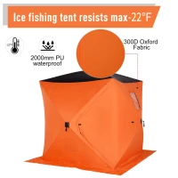 Outsunny 2-4 Person Pop-up Ice Fishing Tent Portable Ice Fishing Shelter with Ventilation Windows and Carrying Bag Hub Fish Shelter, Orange(m-4)