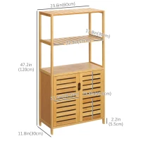 kleankin Bamboo Bathroom Cabinet, Bathroom Floor Cabinet with 2 Open Shelves and 2 Slatted Doors, Freestanding Linen Tower for Washroom, Natural(m-3)