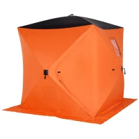 Outsunny 2-4 Person Pop-up Ice Fishing Tent Portable Ice Fishing Shelter with Ventilation Windows and Carrying Bag Hub Fish Shelter, Orange(m-2)